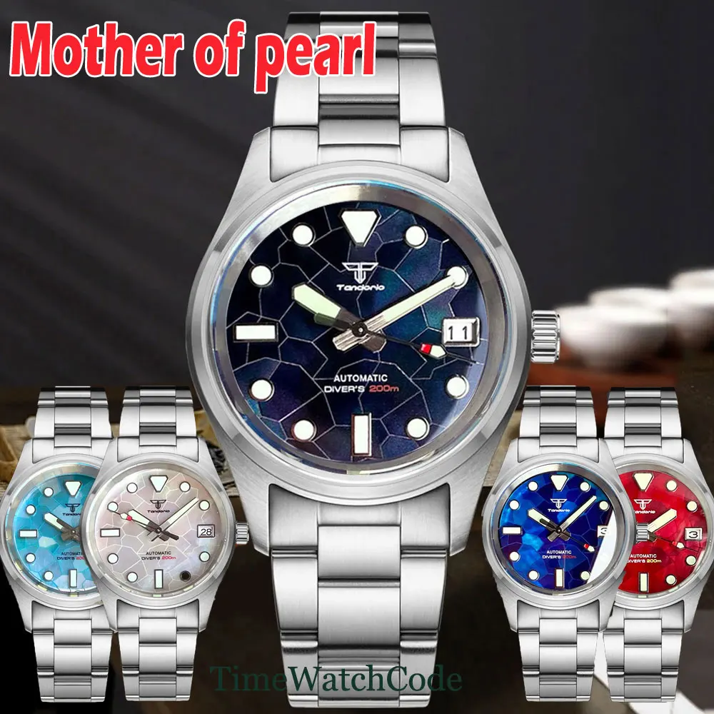

Tandorio Automatic Watch for Men NH35A Movement Mother of Pearl 20BAR Diving 200m Waterproof Sapphire Crystal 316L Bracelet 36mm