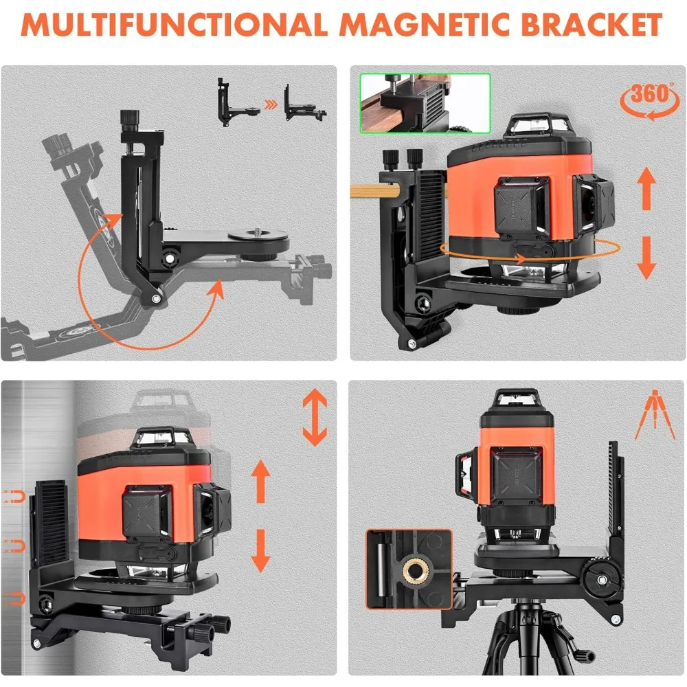 Rechargeable 4D Green Beam 16-Line 360° Self-Leveling Laser Leveler for Construction, Floor Tiling, and Ceiling Installation