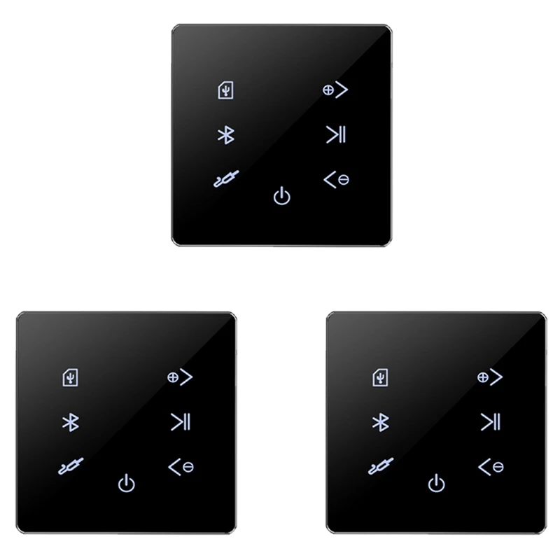 

3X Bluetooth Amplifier In Wall USB SD Card Music Panel Smart Home Background Audio System Stereo Hotel Restaurant(Black)