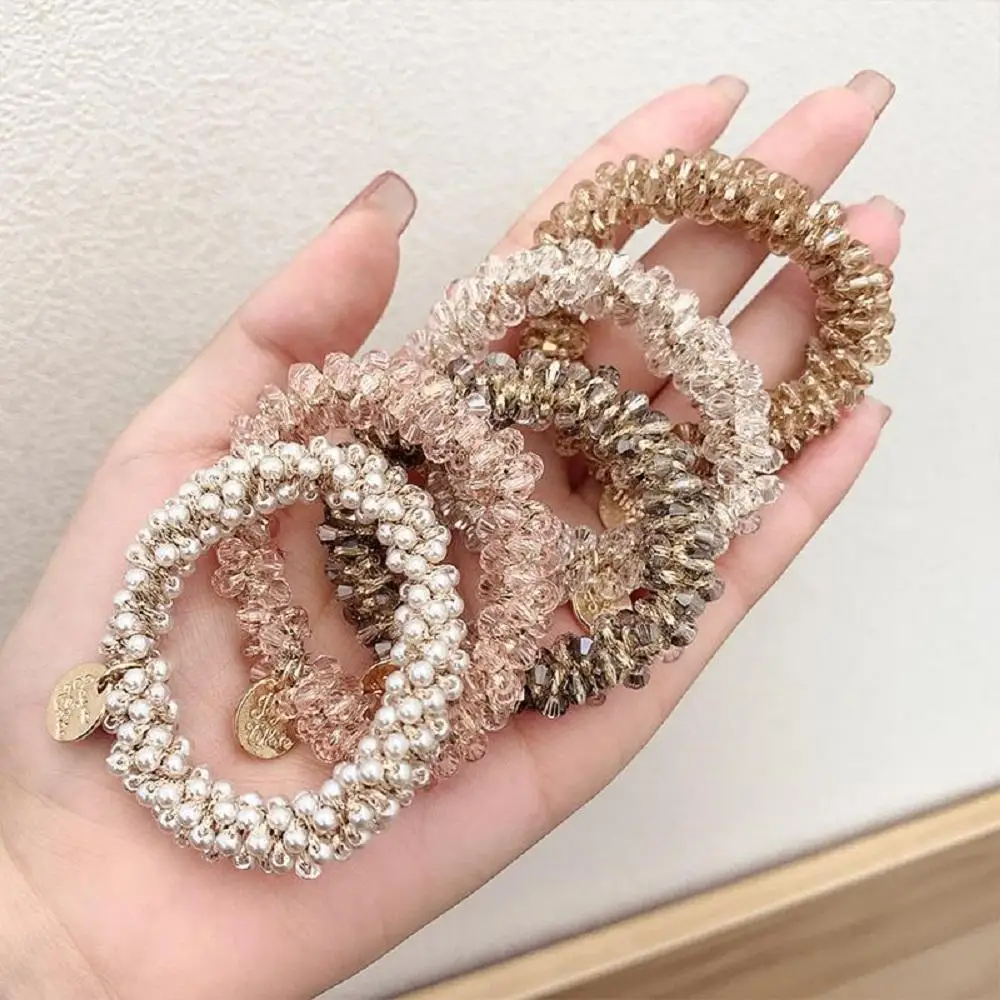 

Hair Accessories Ponytail Holder Cute Rhinestone Women Crystal Headband Girls Hair Rope Hair Rings Pearl Headwear
