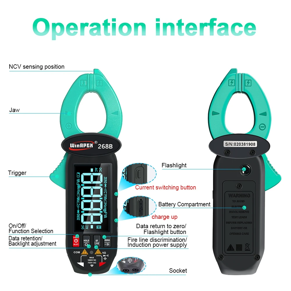 Leakage Current Detect Clamp Meter 0.1mA True RMS 60A AC DC Current Voltage Temp Type-C Screen Rotation NCV Multimeter WinAPEX digital multimeter,clamp meter
