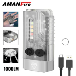 Amanfire V10L EDC Mini Keychain Flashlight 1000LM Portable Rechargeable Work Pocket Torch With Magnet UV Beep Flash Lantern