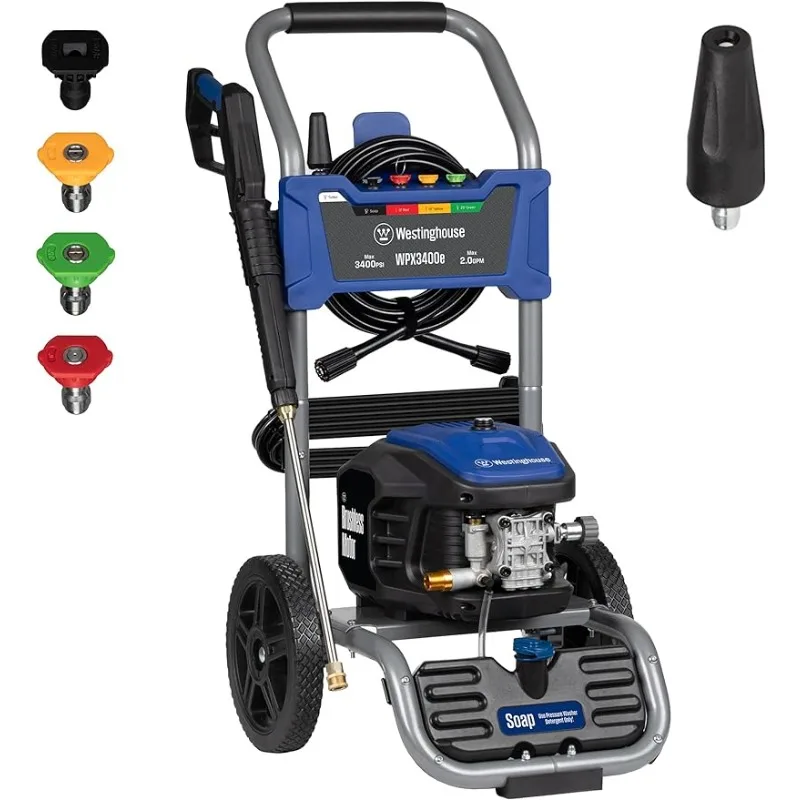 

Westinghouse WPX3400e Electric Pressure Washer,3400 Max PSI and 2.0 Max GPM,Brushless Motor,Onboard Soap Tank,Spray Gun and Wand