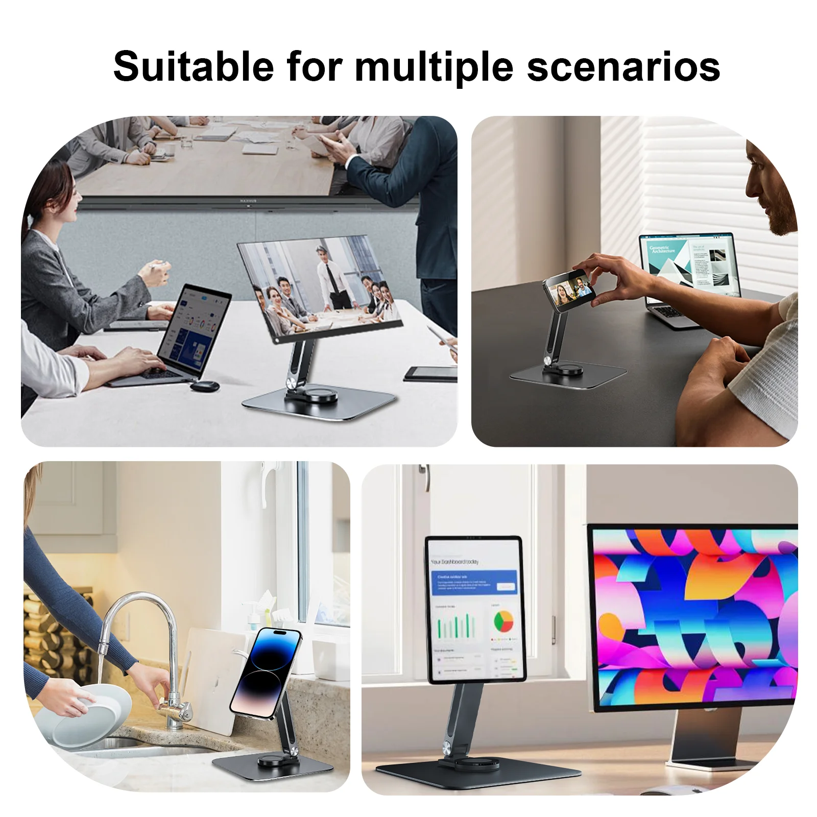 Black Magnetic Metal Stand 360° Rotatable Holder for Portable Monitor, iPad & iPhone Displays,  Stable 3KG Bracket 6