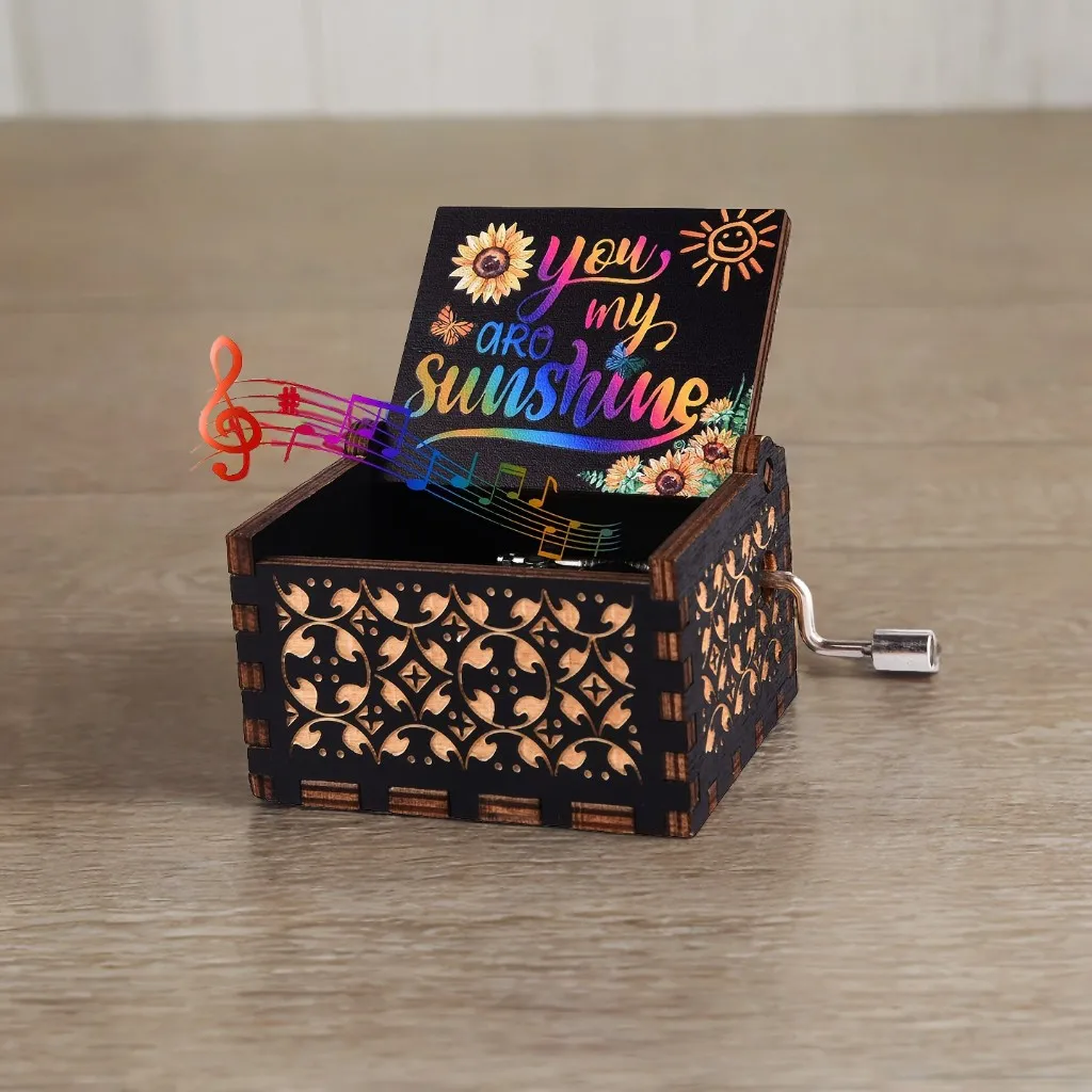 1pc Vintage Engraved Wood Music Box You Are My Sunshine Musical Box Gift For Daughter/Wife/Mother/Friends Mechanism music box
