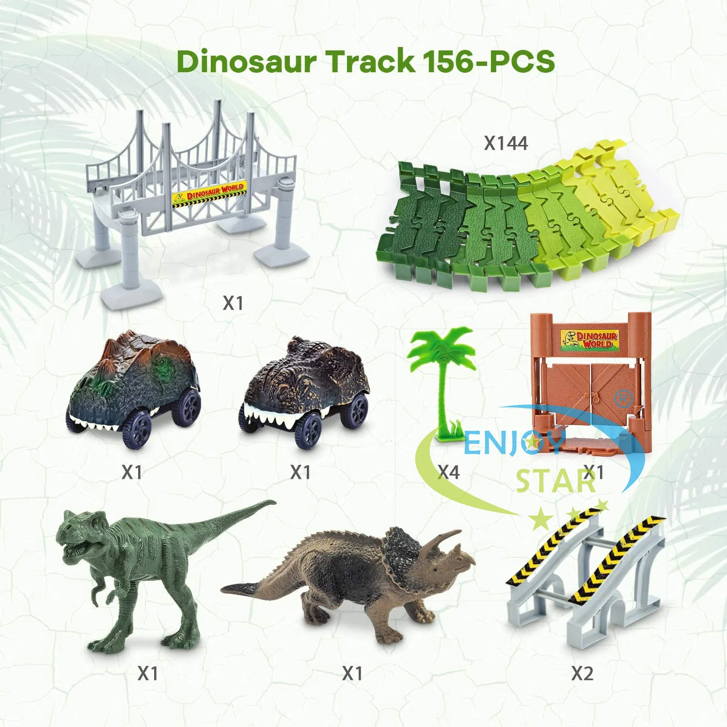 156pcs Dinosaur Railway Car Track Toy Set DIY Assemble Road Race Set with Flexible Track Dinosaur Toys Bridge Ramps Toys for Kid 6