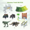 156pcs Dinosaur Railway Car Track Toy Set DIY Assemble Road Race Set with Flexible Track Dinosaur Toys Bridge Ramps Toys for Kid 6