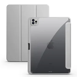 Premium Smart Case with Acrylic Back & Pencil Holder for Air 13 inch 2024 M2 (Gray)