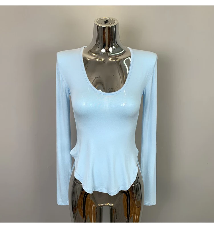 Frühling Sommer Sexy Slim Fit T-Shirt mit abgerundetem Saum, dünn, durchsichtig, vielseitiges Kurzarm-Top, 2026, modisches Damen-Langarm-T-Shirt – Detail 35