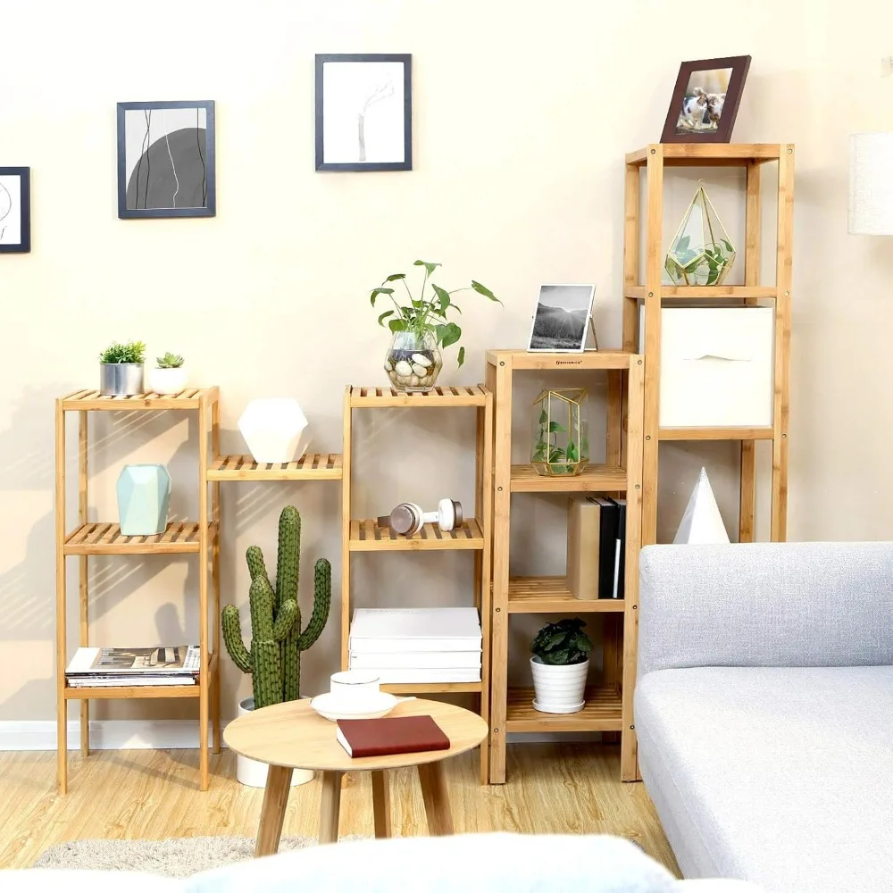 5-Tier Bamboo Bathroom Shelf, Narrow Shelving Unit, Multifunctional Storage Rack, Corner Rack, for Kitchen, Living Room, Bedroom 2