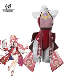 ROLECOS Bunny Girl Yae Miko Cosplay Costume Genshin Impact Yae Miko Bunny Suit Original Sexy Women Red Jumpsuit