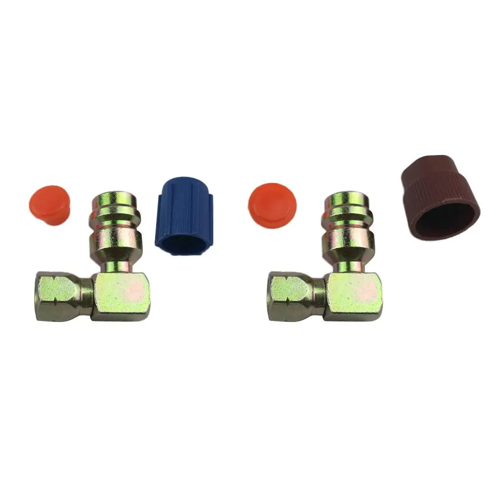 2 pair A/C Charging Adapter Converts R12 Port to accept R134a Quick Disconnect Retrofit Connector 90 degree