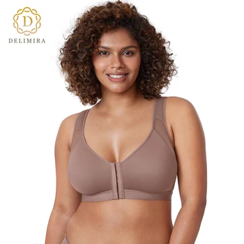 DELIMIRA Women's Front Closure Posture Wireless Back Support Full Coverage  Bra Plus Size Unlined