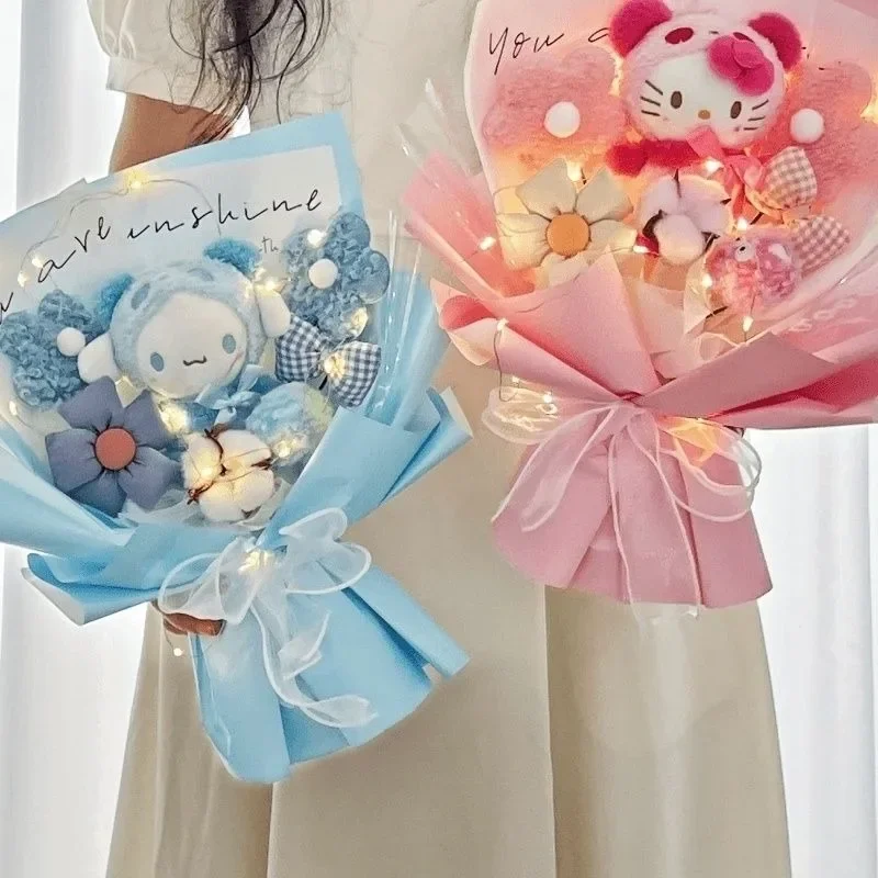 

Sanrio Hello Kitty Kuromi My Melody Cinnamoroll Kawaii Plush Doll Toy Bouquet Gift Box Valentine's Day Christmas Surprise Gift