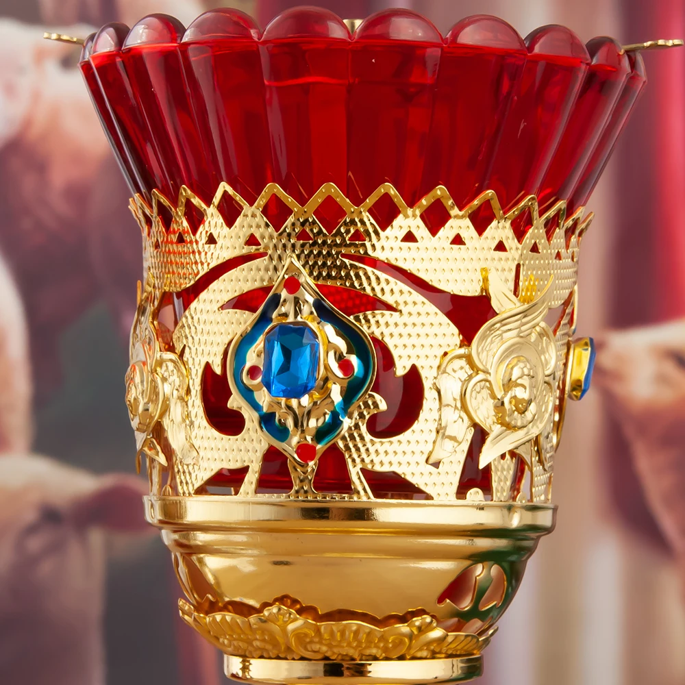Antique Golden Metal Church Candle Holders with Red Glass Cups Christian Altar Decor Religious Ceremony Gift for Home Holidays