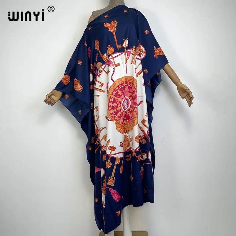 

Праздничное платье WINYI, новое модное платье для женщин, элегантный свободный кафтан с Африканским принтом, кафтан для женщин с поясом, абайя