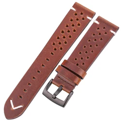 Vintage - Style Handmade Oil Wax Genuine Leather Watch Band for Men - Available in Black, Brown, Yellow, and Green (Dark Brown Black)