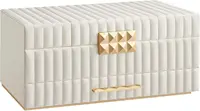 Large capacity jewelry box with mirror, jewelry storage with drawers, PU surface with stitching, 10.6 x 15 x 6.3 inches 1