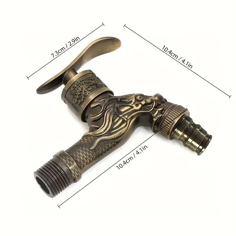 Elegant Golden Dragon Wall-Mounted Faucet with Single Cold Water Valve - Rustic Vintage Style, Stainless Steel and Zinc Alloy
