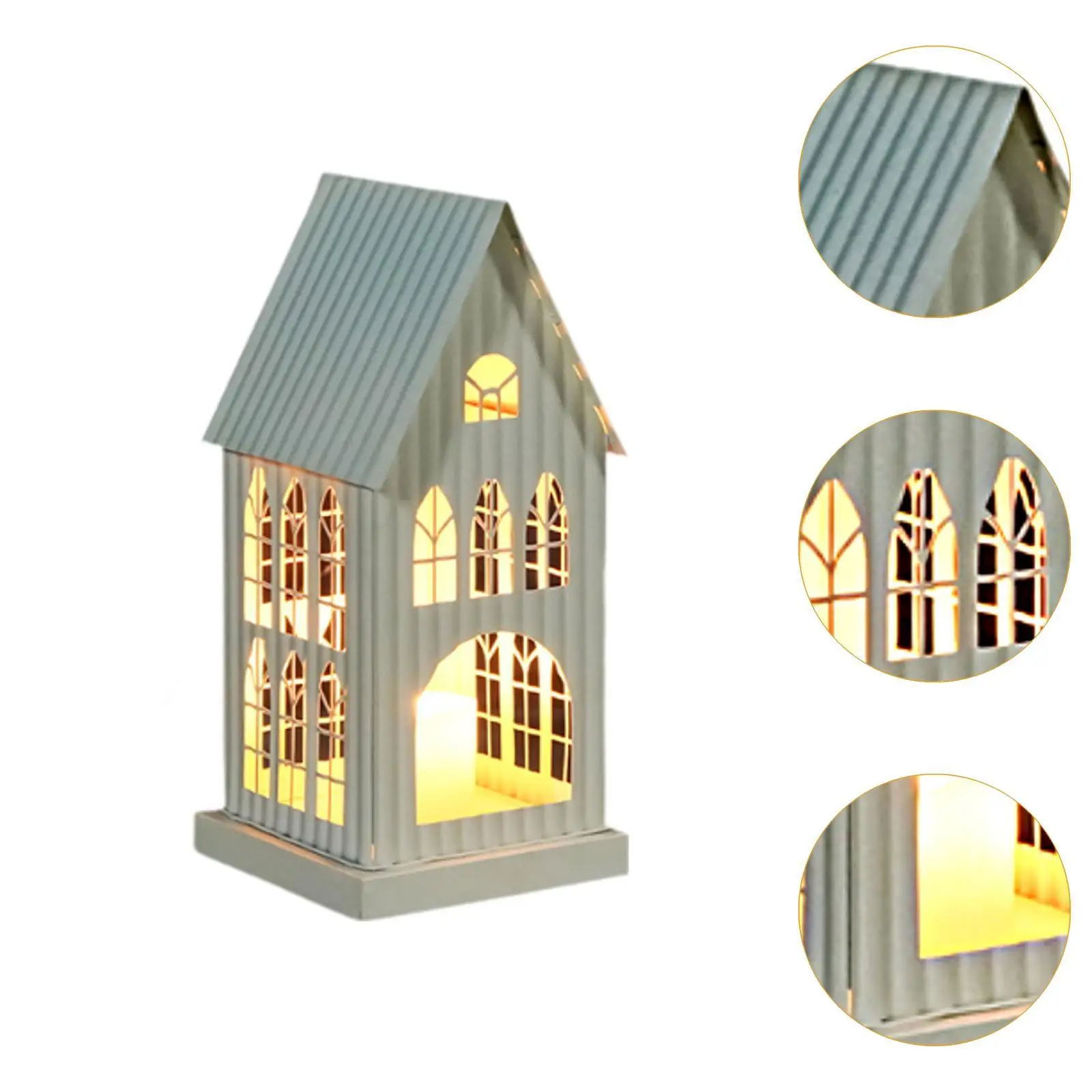 Village House Candle Holder Tea Light Lantern Desktop Ornament Candle Stand for Table Indoor Living Room Desk Home Decoration
