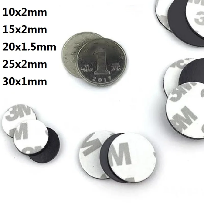 10pcs Self Adhesive Magnetic 15x2mm 25x2mm 30x1mm Round Rubber Flexible  Small Sticky Magnets Disc for Crafts