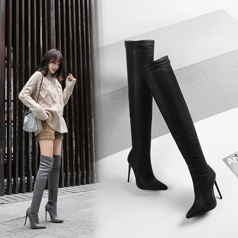 

YMECHIC Female Over The Knee Boots Ladies Zip Sexy Black Long Botas Woman Thin Heel Lady Pointed Toe Party Women's Winter Shoes