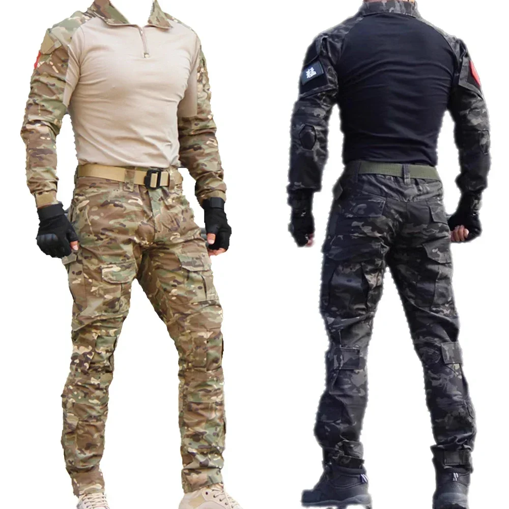Men Tactical Suits Outdoor Paintball Clothing Uniform Shooting Field Combat Shirt Multicam Camouflage Suit Cargo Knee Pads Pants 3