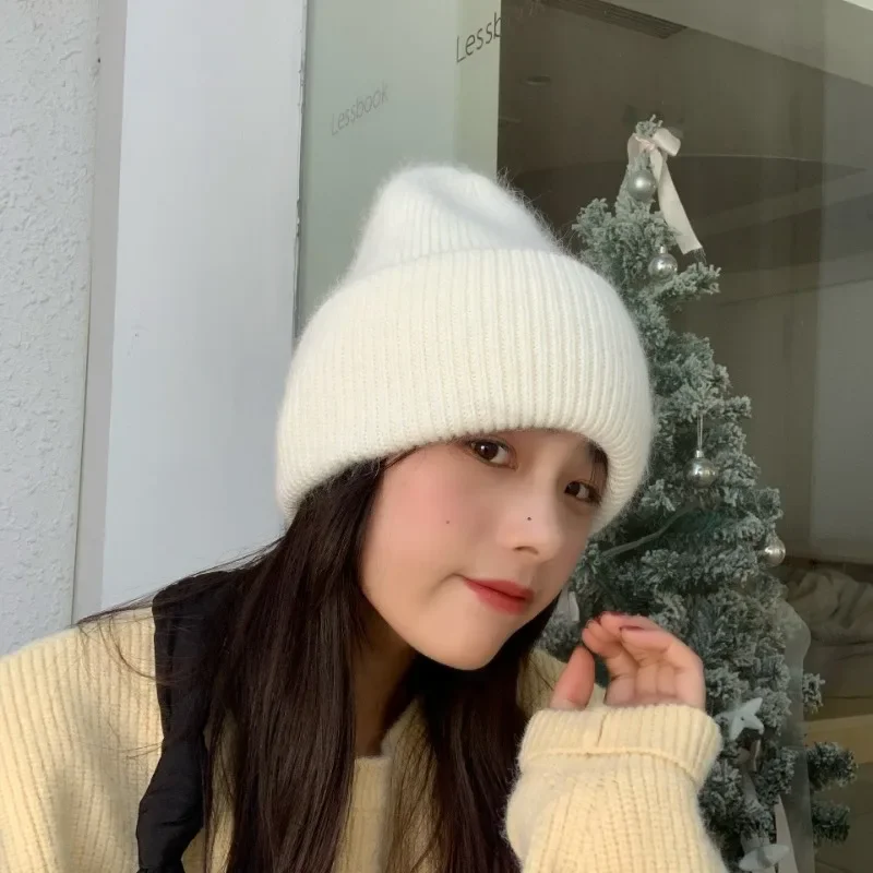 High Quality Thickened Knitted Beanies Hat Women Men Skiing Gorras Winter Rabbit hair Warm Wool Caps Ear Windproof Cycling Hats