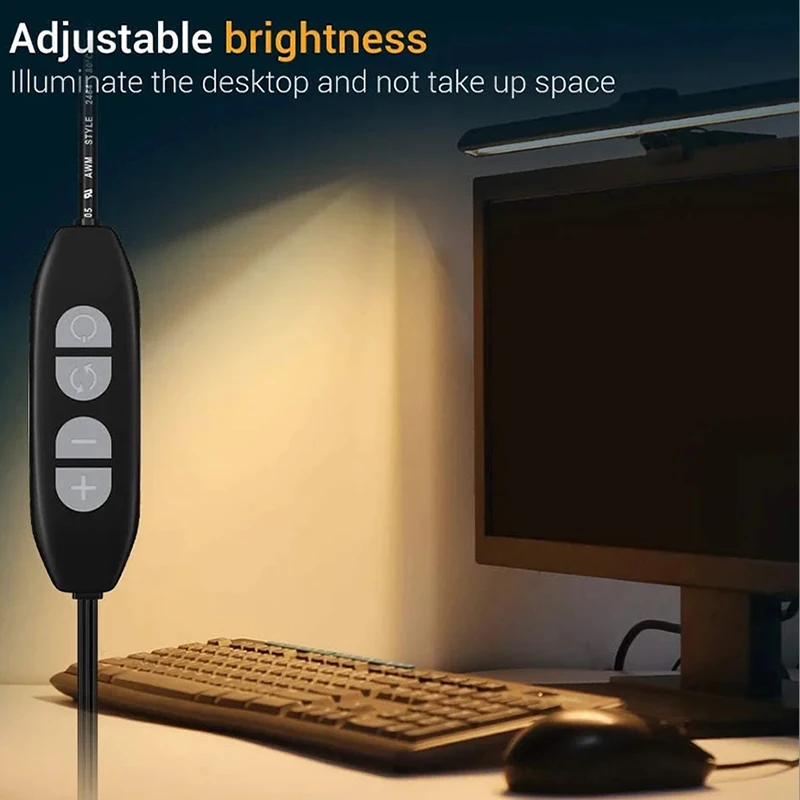 눈 관리를 위한 눈부심 없는 LED 작업 램프, USB 전원 컴퓨터 모니터 조명, 책상 공간 절약, 3 색 온도