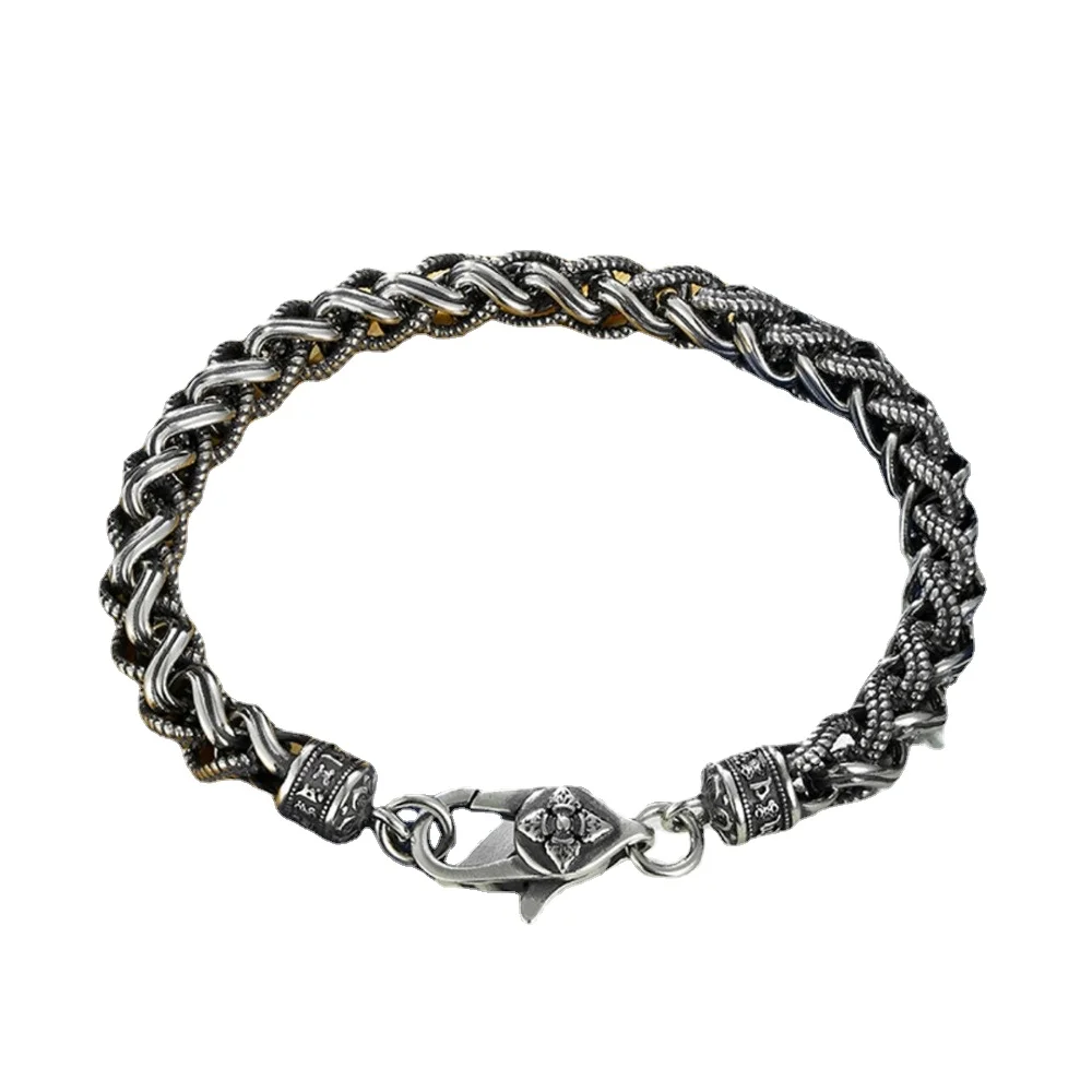 

S925 Sterling Silver China-Chic Vajra Handwoven Bracelet Men's and Women's Fashion Retro Bracelet