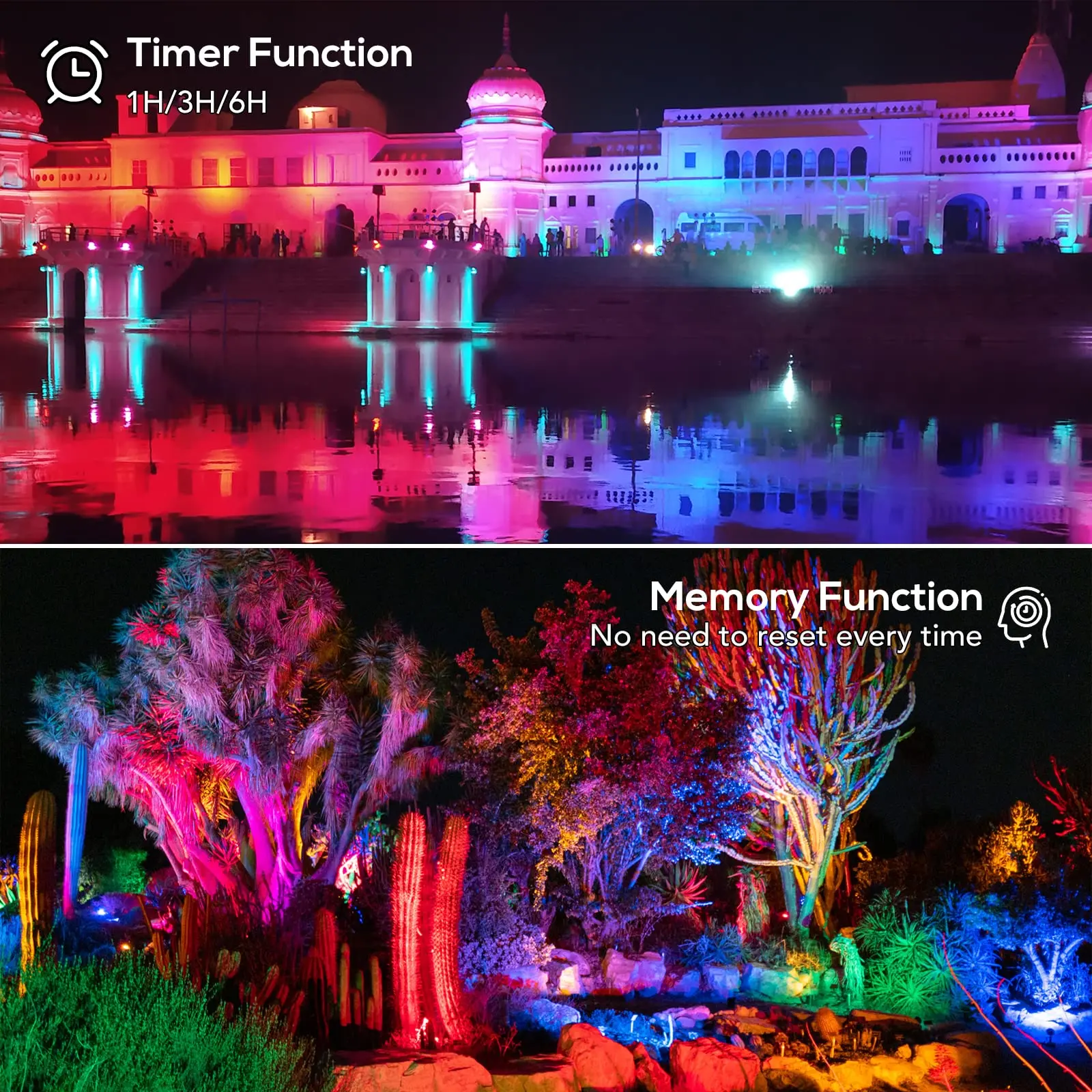2Pcs LED Flood Light Outdoor, 400W Equivalent RGB Floodlight with Remote, 4000 Lumens 3000K 256 Colors Uplight with Mode