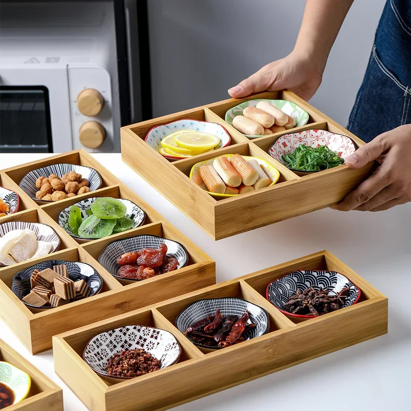 

Bamboo Nuts Storage Platter Tray Divided Serving Tray Compartments for Serving Dishes Serving Platters Kitchen Drawer Organizer