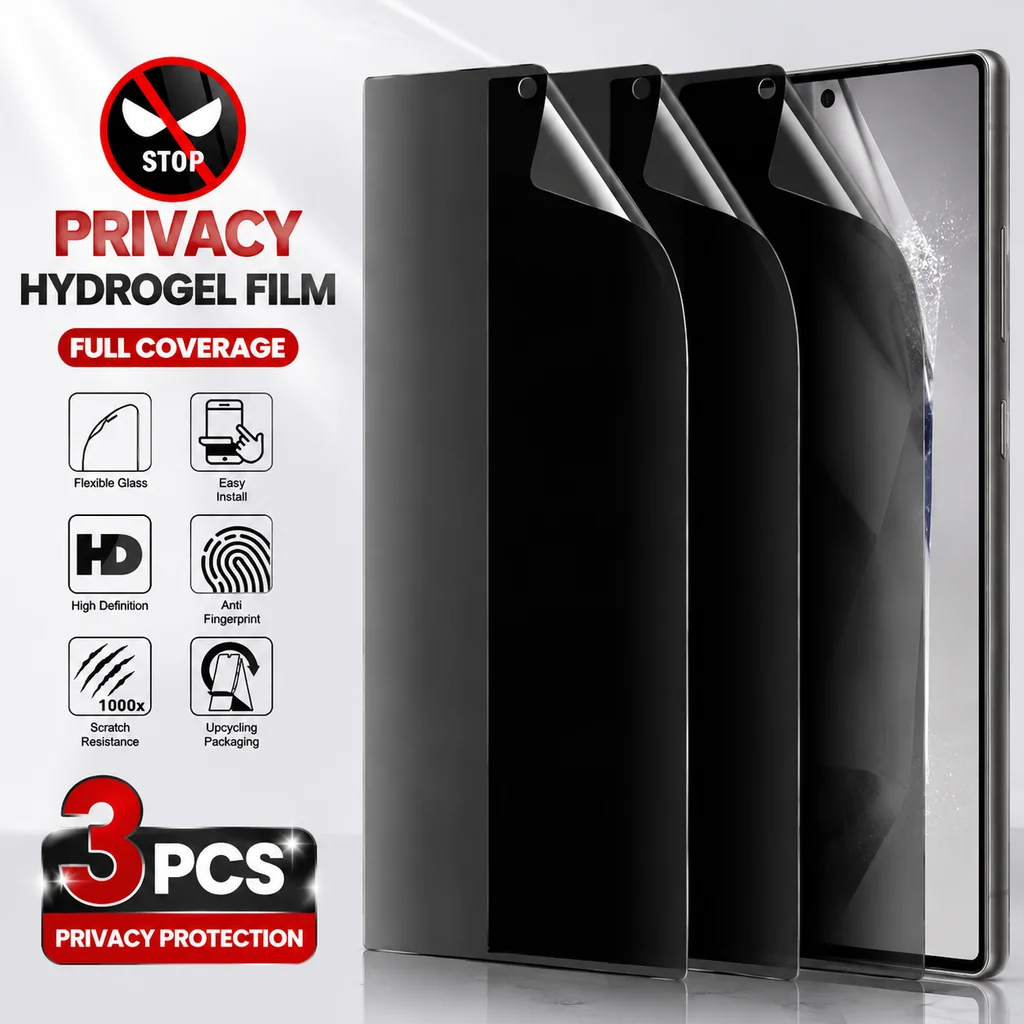3-Pack Anti-Spy Privacy Screen Protector with Fingerprint Unlock Support