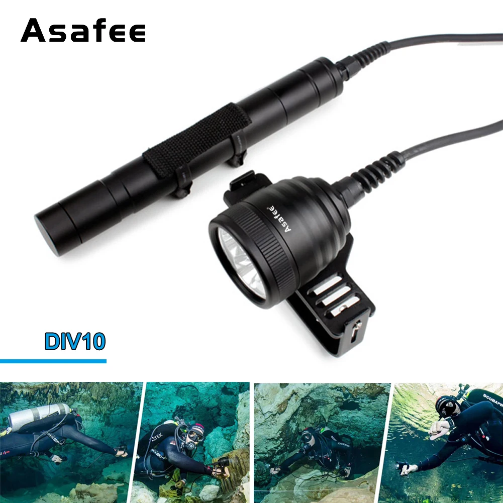 

Asafee DIV10 Canister Scuba IPX8 Diving Light Torch 10 Degree XM-L2 U4 Waterproof LED Dive Light Canister Dive Primary Light