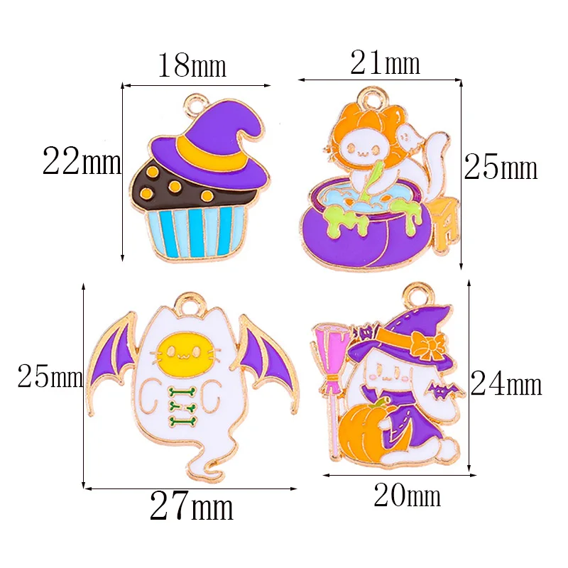 10 Stück mischen 45 Arten Cartoon Halloween Emaille Charms Kürbis Skelett Geist Fledermaus Katze Anhänger für DIY Schmuck machen Party Geschenke – Detail 2