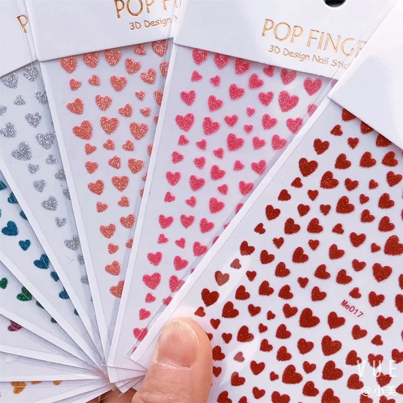 1PC Nail Stickers 3D Nail Stickers Black Heart Love Self-Adhesive Slider Letters Nail Art Decorations Stars Decals Manicure Accessories