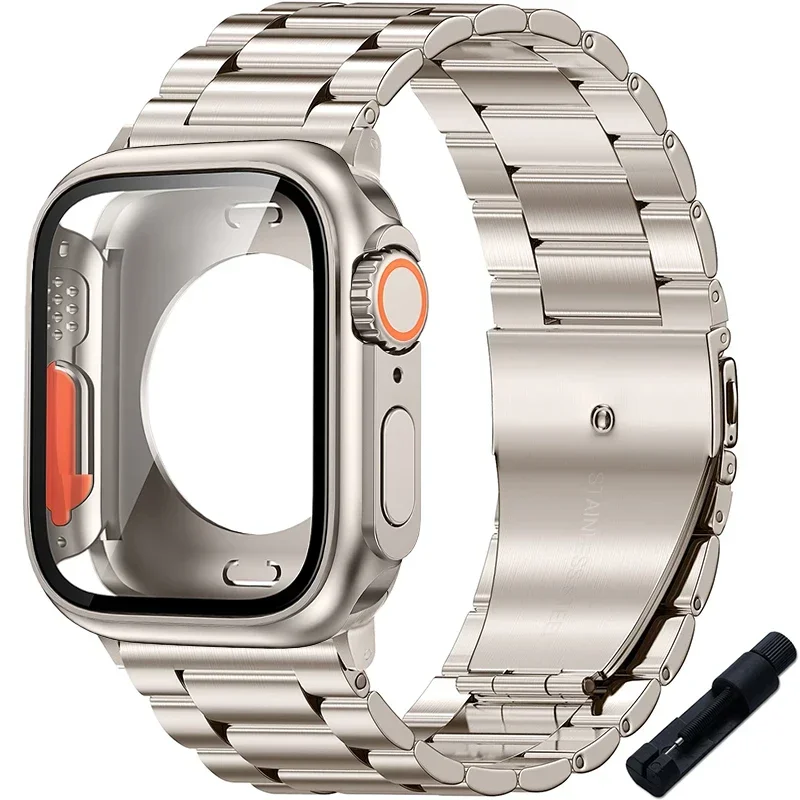 Sleek Stainless Steel Watch Band with Protective Ultra Bumper Cover