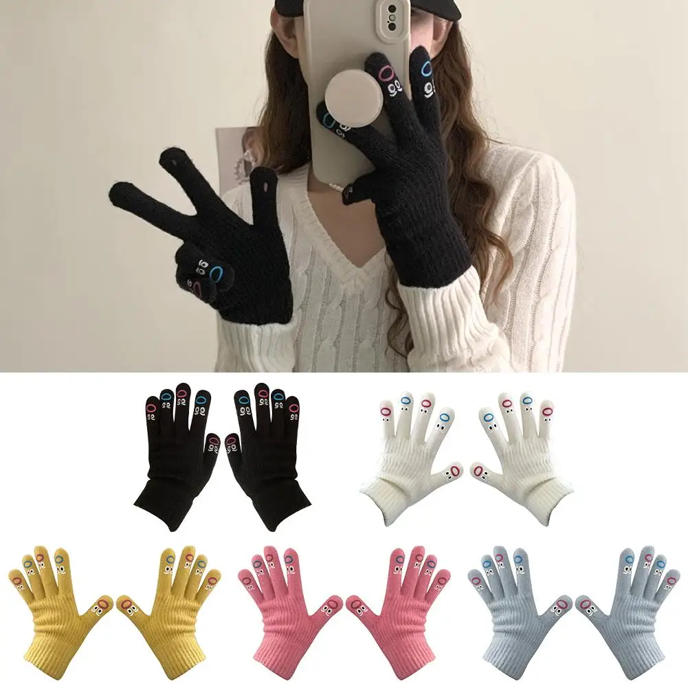 

Original Niche Design Women's Funny Facial Expression Female Finger Knit Elastic Full Mittens Winter Gloves H2G8
