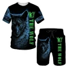 The Wolf Print Set Suit Hip Hop Harajuku 3D Sports 2 Piece Oversized Sweatshirt  O-neck Tshirt Beach Shorts Outfits man clothes 3