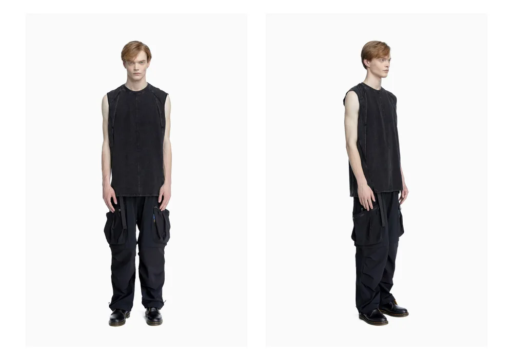 Reindee Lusion 23ss 203 old  texture effects sleeveless t-shirt tanktop 3d cut techwear gorpcore urban outdoor