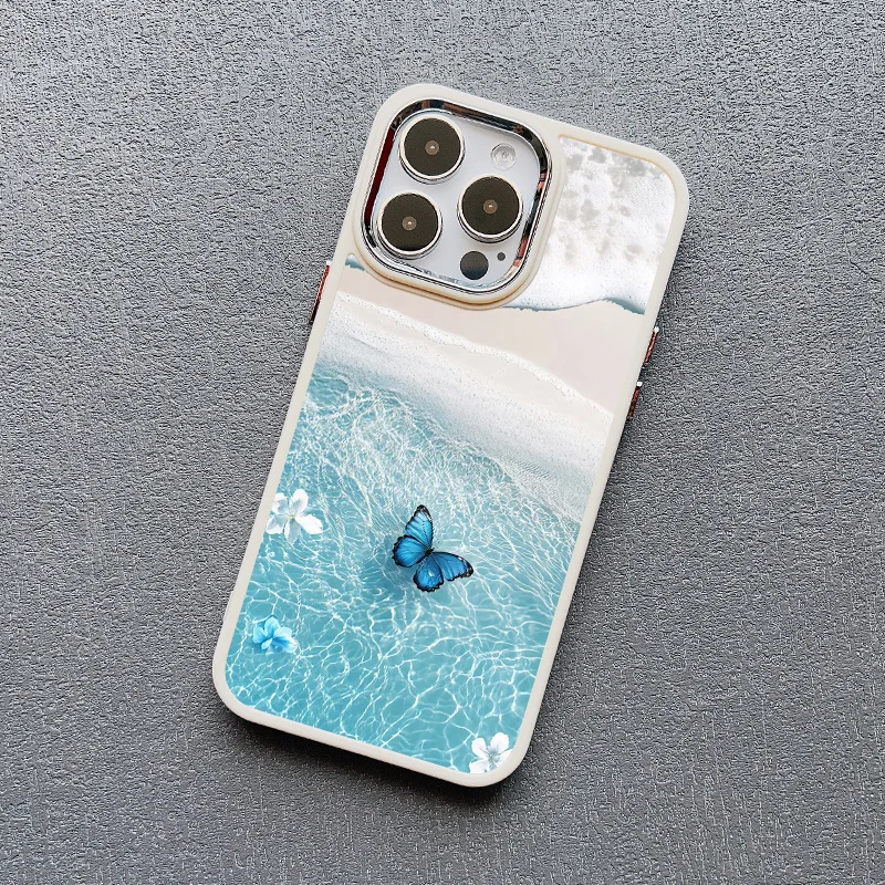 Blue Butterfly Ocean Waves Silicone Phone Case Cover