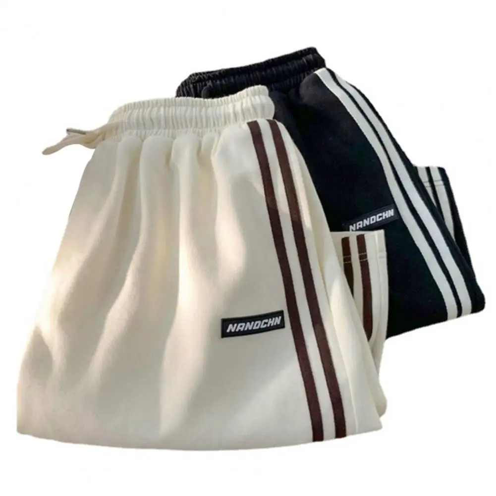 

Drawstring Lady Shorts Breathable Sport Jogging Shorts for Women Elastic Waist Knee Length Striped Contrast for Summer Women