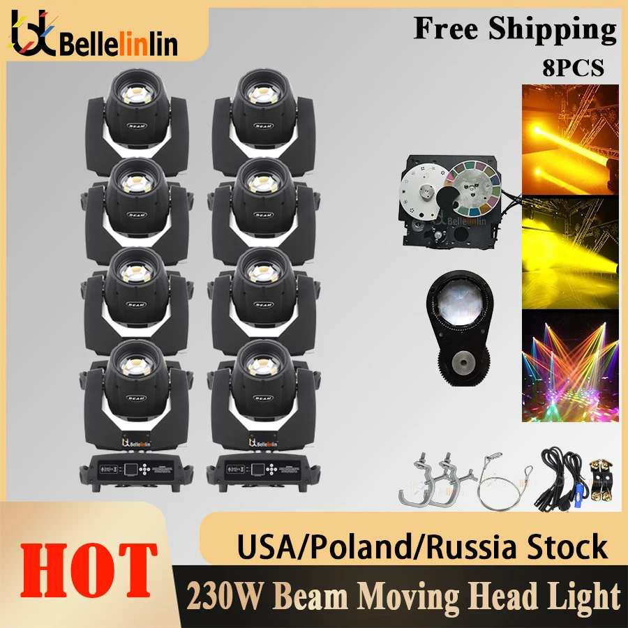 

No Tax 8Pcs Moving Head DMX Light Lyre Beam 7R 230W With Rotating 8+16+24 Prism Stage Effect For DJ Party Disco Club Wedding