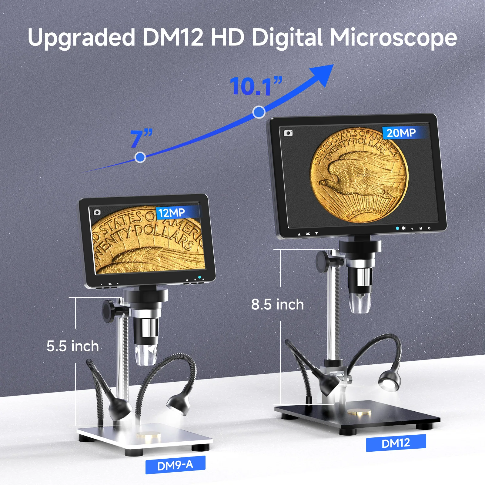 RIEVBCAU 10.1'' HDMI Digital Microscope 2000X Coin Microscope with 10 LEDs 20MP Soldering Microscope for Electronics,PCB, Repair 6