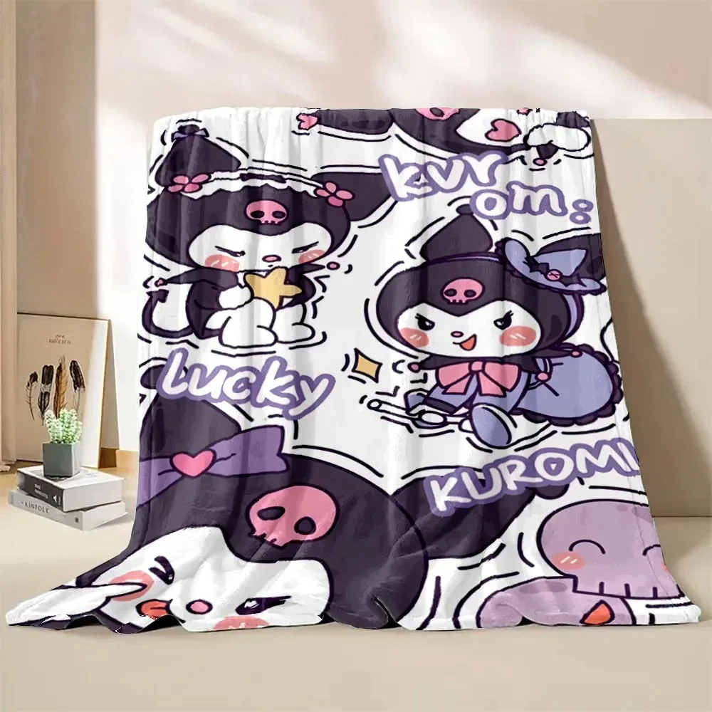 Kuromi Sanrio Pattern Flannel Blanket Baby Four Season Blanket Throw for Sofa,beds,living Rooms,travel Picnic Blanket Gifts 3