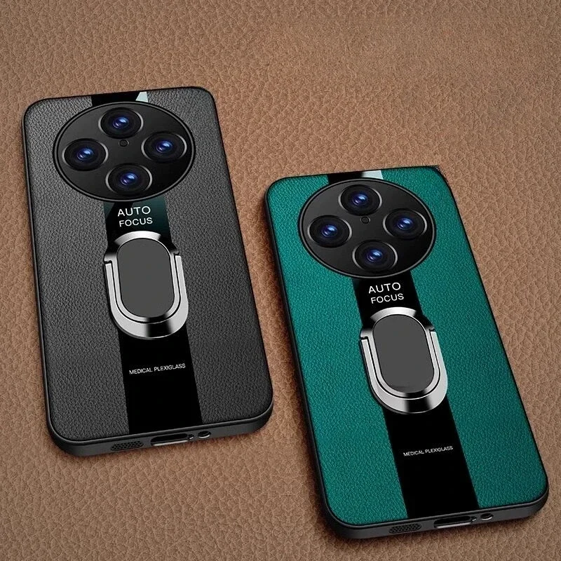 Luxury Leather Magnetic Ring Stand Phone Case - Shockproof Bumper Back Cover