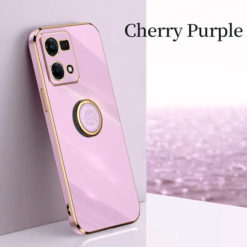 Reno7 Reno8 placage anneau support étui pour Oppo Reno 7 8 6 5 Lite 9 Pro 4g 5g Silicone support couverture arrière Reno5 5lite_voghion.com