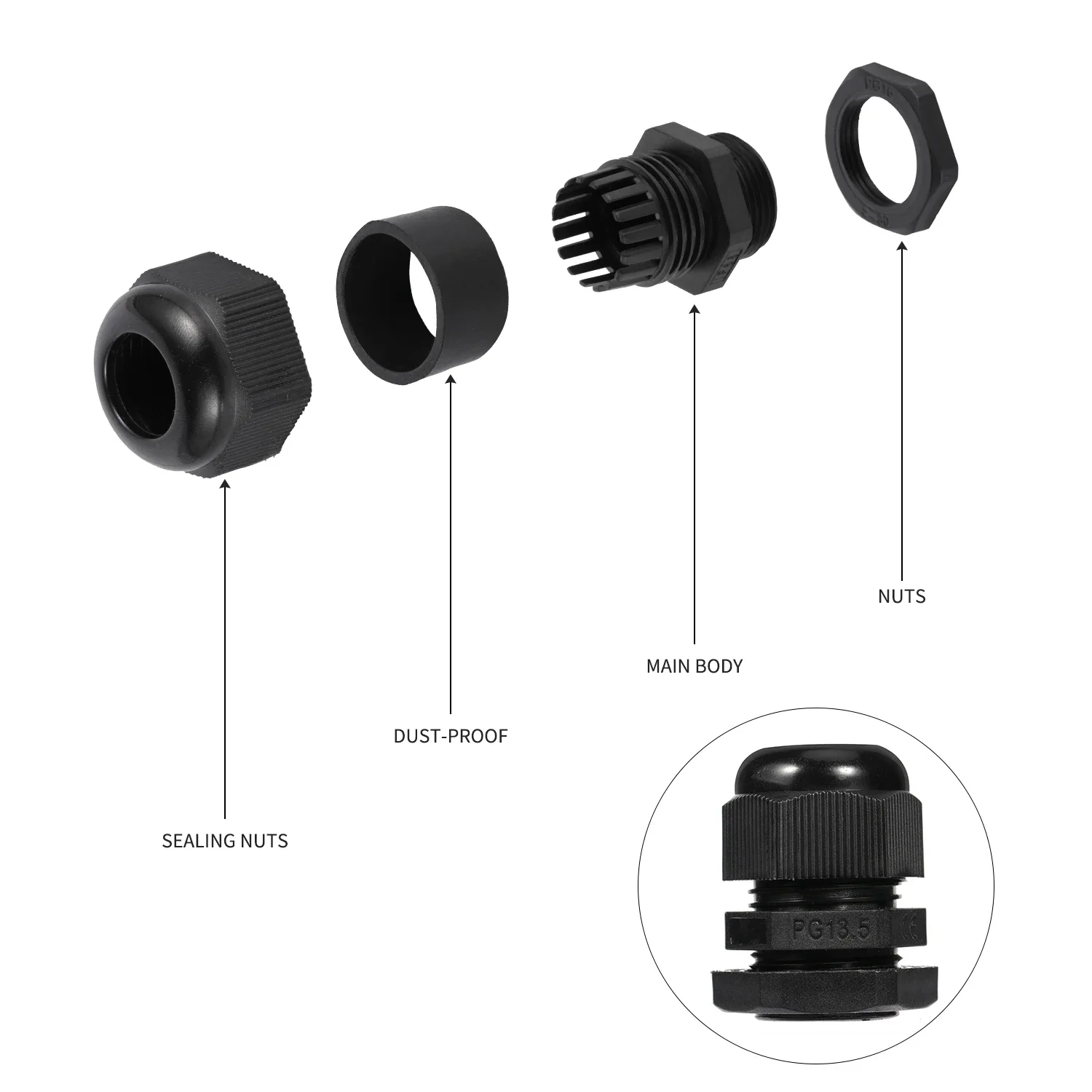 10Pcs waterproof joint connector Nylon Cable Gland Kit Waterproof Ip68 Cable Gland Joints Adjustable Locknut Connector