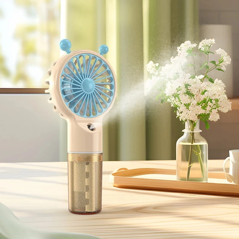 Mini handheld air conditioner with spray, USB rechargeable portable humidifier, atomizer, cooling fan, home and office humidifie