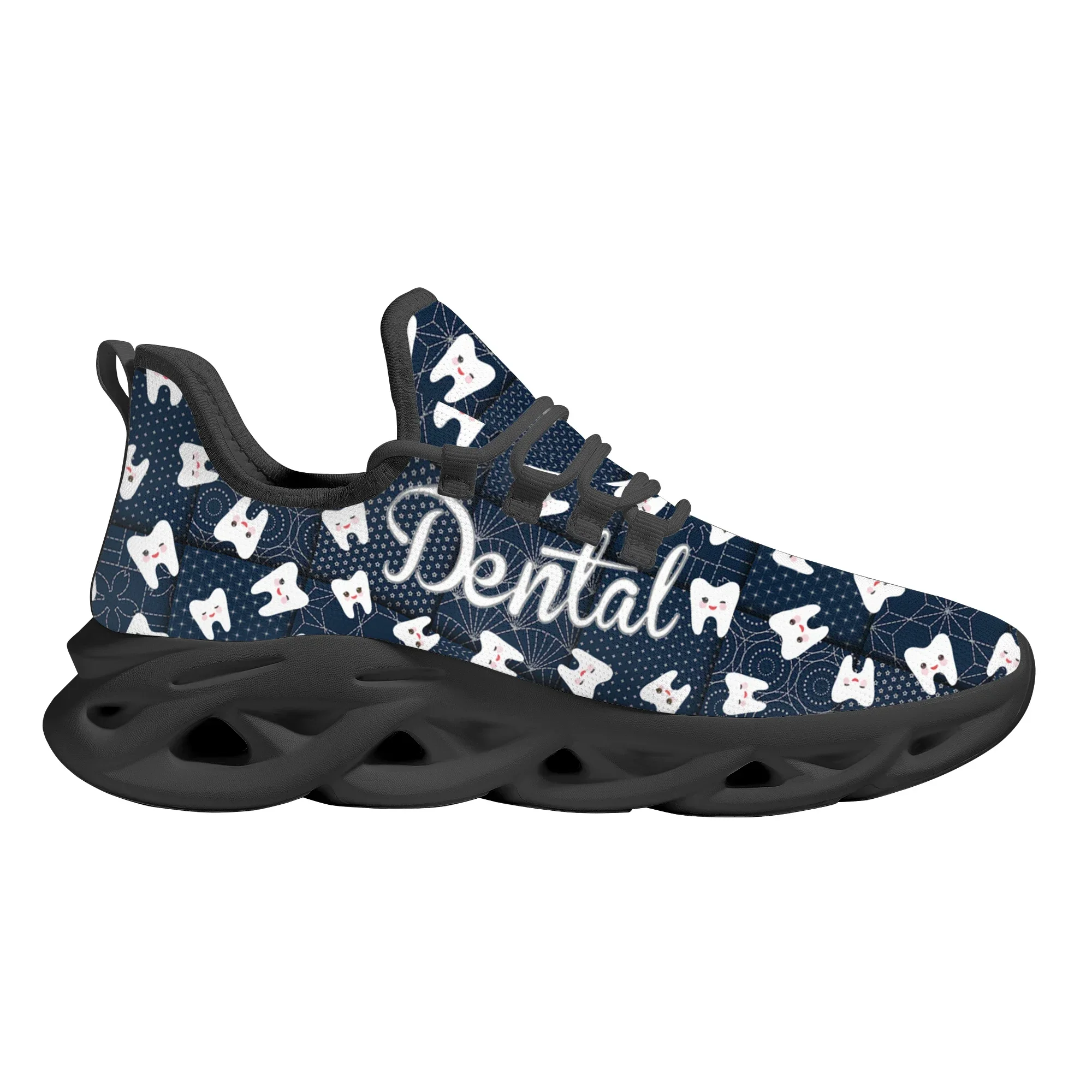 Women Platform Sneakers Cute Manga Teeth Print Casual Flat Shoes Dental Design Non-slip Lace Up Jogging Shoes Chaussure Femme